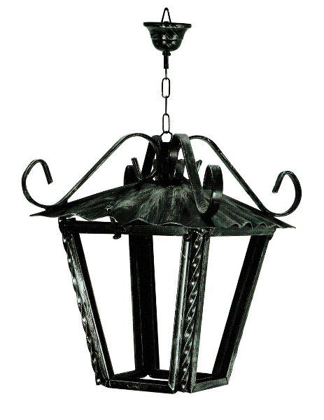 Lampadario 17cm lanterna ferro battuto vetro catena country
